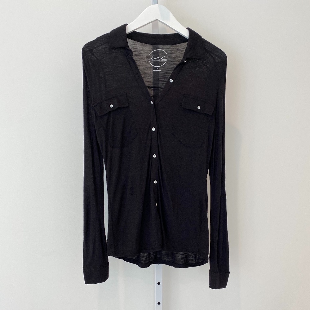 INC INTERNATIONAL CONCEPTS BLACK EMBELLISHED TOP SIZE S